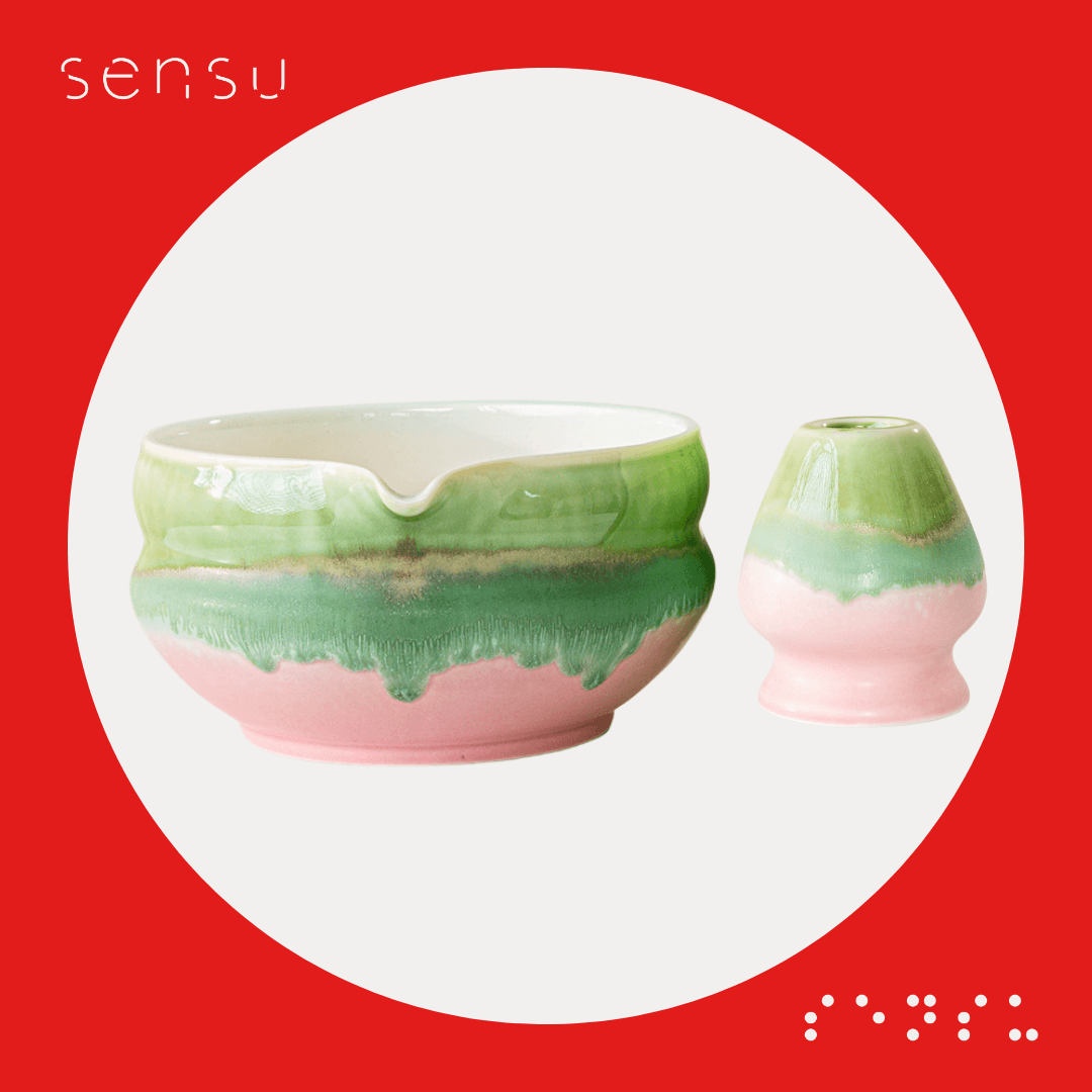 Oboro Strawberry Matcha Set — Katakuchi & Chasen Holder